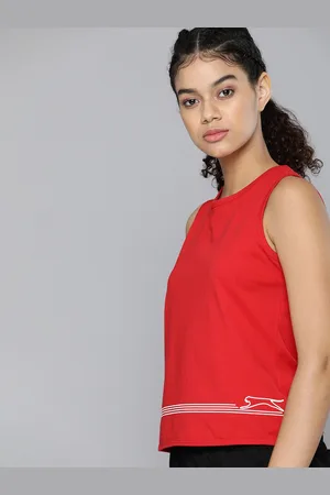 Slazenger Women Red Striped Pure Cotton Athleisure T-shirt