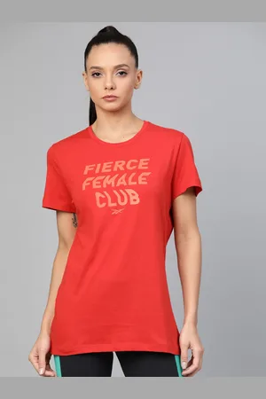 Reebok Women Red Training Essentials Fierce Graphic Print Pure Cotton T-shirt