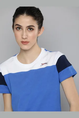 Slazenger Women Blue & White Colourblocked Pure Cotton T-shirt