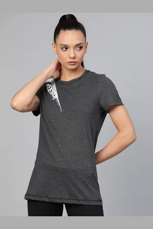Reebok Women Charcoal Grey Workout Graphic Printed Detail Training T-Shirt