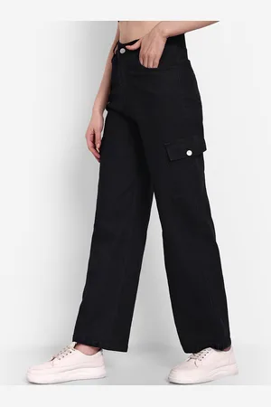 Broadstar Women Smart Wide Leg High-Rise Clean Look Stretchable Cargo Jeans