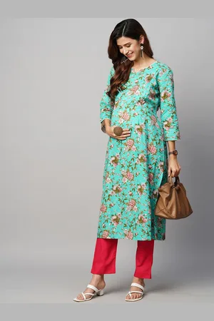 MomToBe Floral Printed V-Neck Cotton Maternity Sustainable Kurta