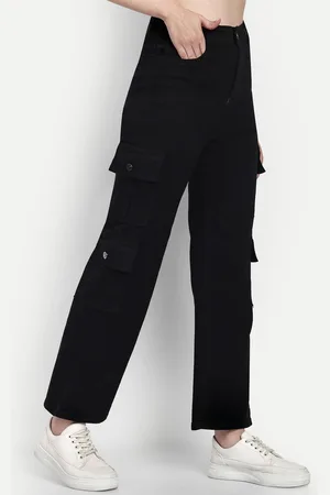 Broadstar Women Smart Wide Leg High-Rise Clean Look Stretchable Cargo Jeans