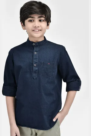 Crimsoune Club Boys Mandarin Collar Pure Cotton Denim Kurta