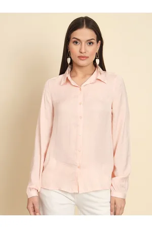 HERE&NOW Peach-Coloured Standard Regular Fit Spread Collar Cotton Casual Shirt