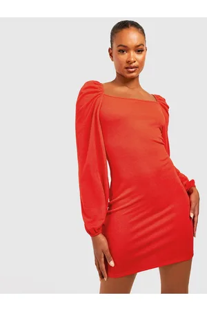 Boohoo Square Neck Puff Sleeves Bodycon Mini Dress