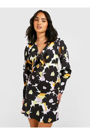 Boohoo Floral Print Tie-Up Detailed Sheath Mini Dress