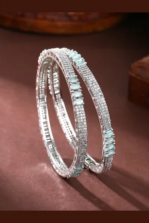 ESTELE Set Of 2 Rhodium Plated & AD Studded Bangle