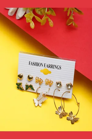 DressBerry Set Of 6 Gold-Plated Contemporary Drop Earrings