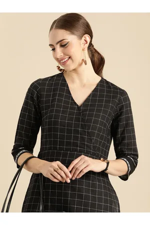 Anouk Checked V-Neck Kurta With Wrap Detail