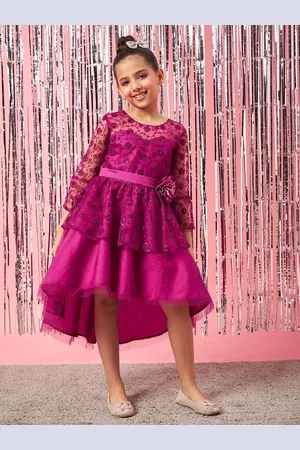 pspeaches Girls Floral Embroidered Lace High-Low Fit & Flare Party Dress