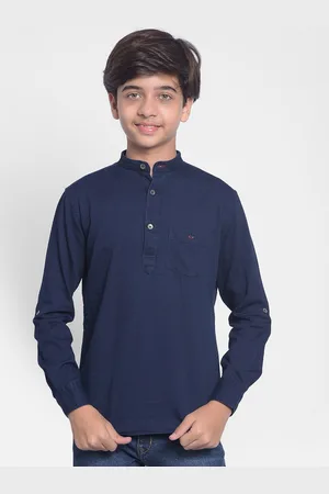 Crimsoune Club Boys Mandarin Collar Pure Cotton Denim Kurta