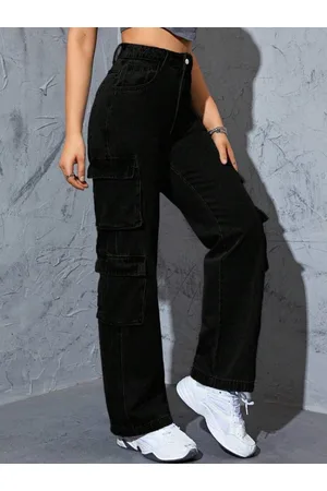Broadstar Women Smart Wide Leg High-Rise Stretchable Cargo Jeans