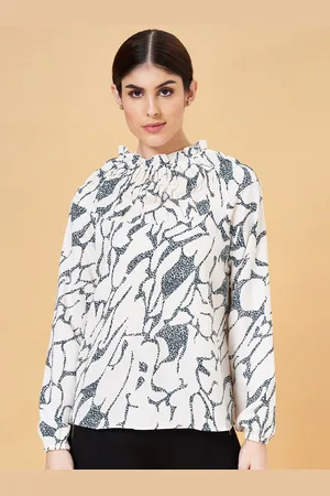 Pantaloons Printed Cuffed Sleeves High Neck Top