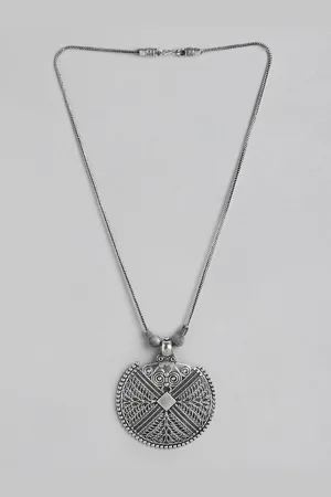 Sangria Silver-Toned Silver-Plated Oxidised Necklace
