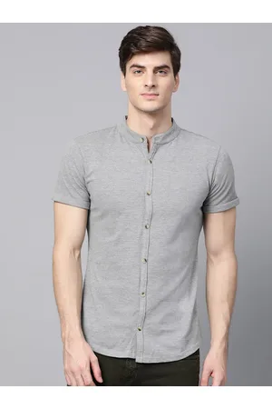 MANQ India Slim Slim Fit Band Collar Short Sleeves Cotton Shirt