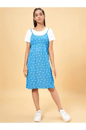 girls polka dot printed shoulder straps cotton pinafore dress