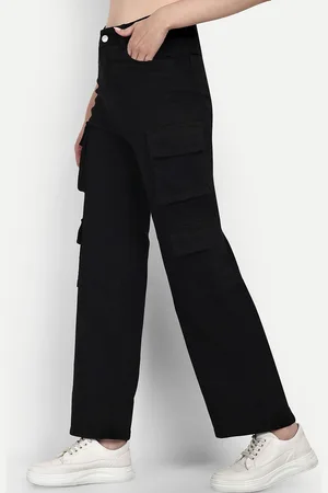 Broadstar Women Smart Wide Leg High-Rise Stretchable Cargo Jeans