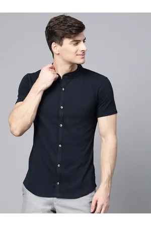 MANQ India Slim Slim Fit Band Collar Short Sleeves Cotton Shirt
