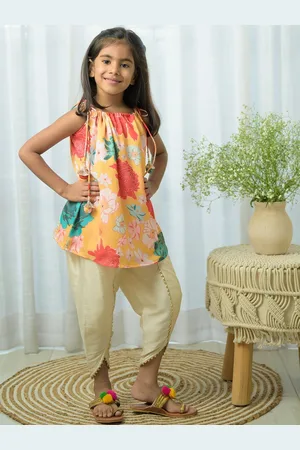 Fairies Forever Girls Floral Printed A-Line Kurta With Dhoti Pants