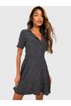 Boohoo Polka Dots Printed Ruffle A-Line Dress