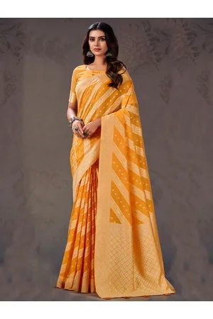 Sangria Yellow Ethnic Motifs Woven Design Zari Banarasi Saree