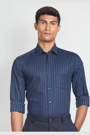 Arrow Slim Fit Vertical Striped Spread Collar Chest Pocket Twill Pure Cotton Formal Shirt