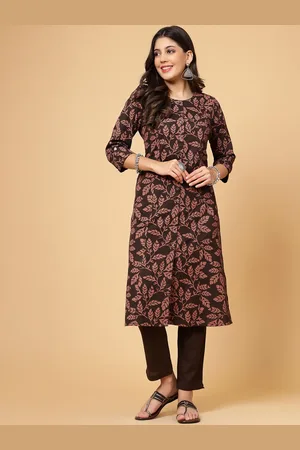 Pistaa Floral Printed Round Neck Pure Cotton Straight Kurta