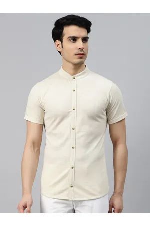 MANQ India Slim Slim Fit Band Collar Short Sleeves Cotton Shirt