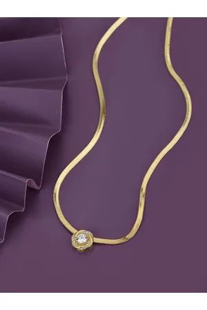 Carlton London Women 18Kt Gold Plated Classic Solitaire Pendant with Snake Chain