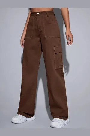 Broadstar Women Smart Wide Leg High-Rise Clean Look Stretchable Cargo Jeans