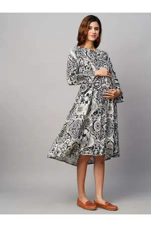MomToBe Ethnic Motifs Printed Maternity A-Line Midi Dress