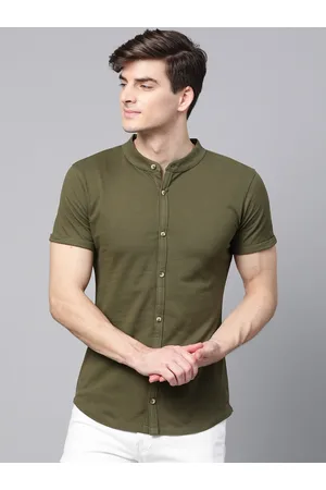MANQ India Slim Slim Fit Band Collar Short Sleeves Cotton Shirt