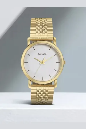 Sonata Men Brass Dial & Stainless Steel Bracelet Style Straps Analogue Watch NR99701YM01