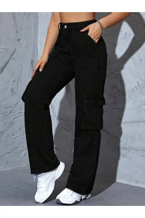 Broadstar Women Smart Wide Leg High-Rise Stretchable Cargo Jeans