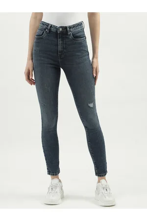 Benetton Women Skinny Fit Low Distress Light Fade Jeans