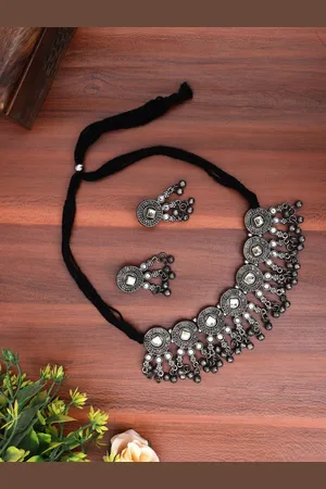 Sangria Silver Plated Oxidised Jewellery Set
