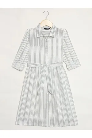 HERE&NOW Girls Striped Belted Cuffed Sleeves Shirt Dress