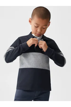 MANGO Boy Colourblocked Polo Collar Pure Cotton T-shirt with Embroidered Detail