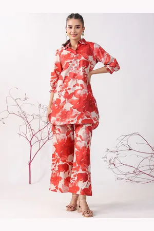 JISORA Floral Printed Pure Cotton Kurti With Palazzo