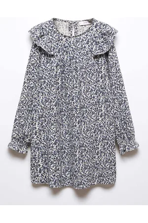 MANGO Girls Cotton Floral Print Puff Sleeve A-Line Dress