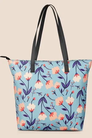 DressBerry Blue & Peach-Color Floral Printed Oversized Shopper Tote Bag