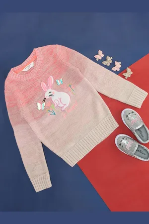 Pantaloons Girls Graphic Embroidered Ribbed Acrylic Pullover