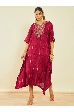 Soch Abstract Printed Embroidered Flared Sleeves Knee Length Modal Kaftan Ethnic Dress