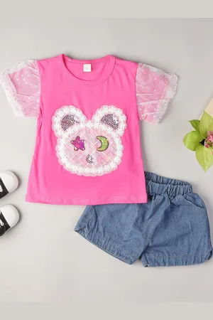Bold N Elegant Girls Embellished Round Neck Top with Shorts