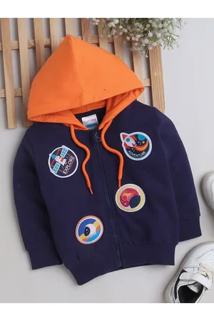 BUMZEE Boys Graphic Printed Hooded Cotton Front Open Sweatshirt