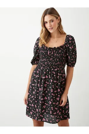 Dorothy Perkins Smocked Floral Print A-Line Dress
