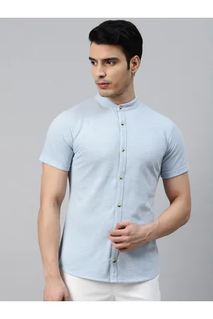 MANQ India Slim Slim Fit Band Collar Short Sleeves Cotton Shirt