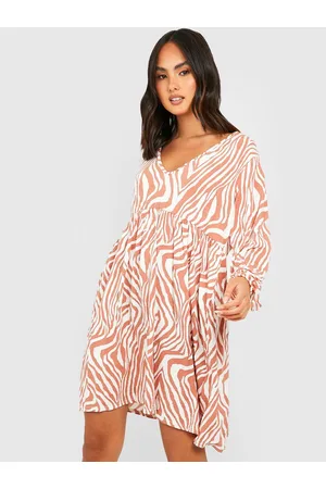 Boohoo Animal Print Bishop Sleeves A-Line Dress
