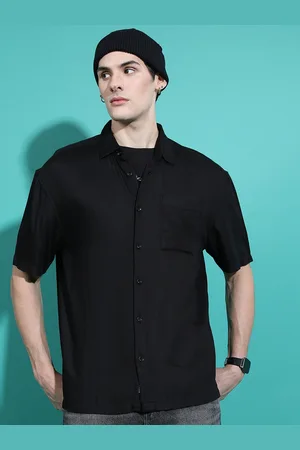 Highlander Black Spread Collar Drop-Shoulder Sleeves Oversized Pocket Casual Shirt